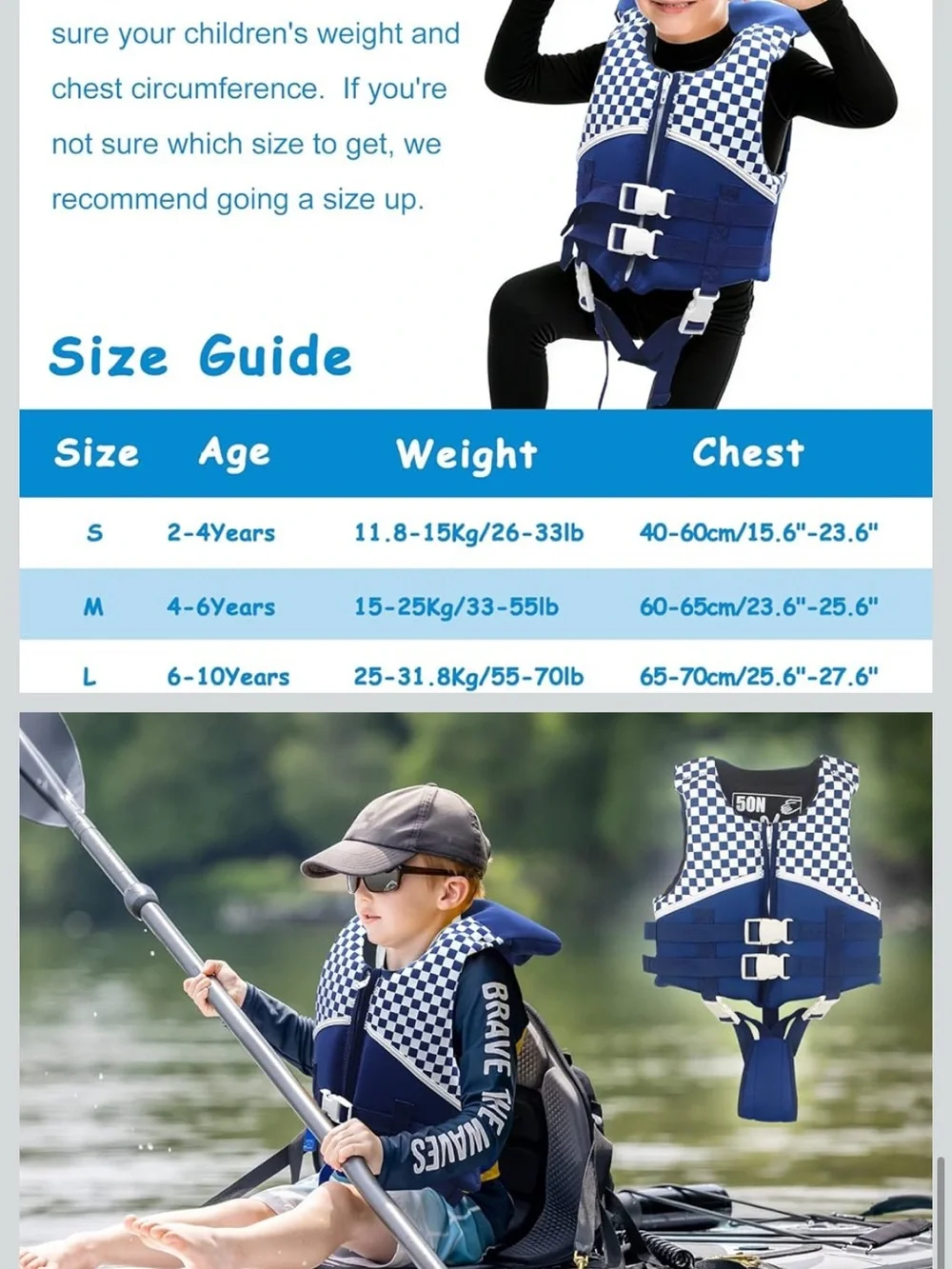 On Running Blue and White Checkered Kids Life Jacket